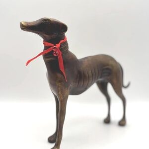 Mid 20th Century Heavy Bronze Standing Greyhound Dog Figurine 9"